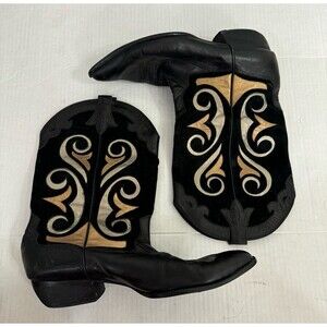 Womens Vaneli Black Gold Silver Cowgirl Vintage Mid Calf Heel Boots Size 11